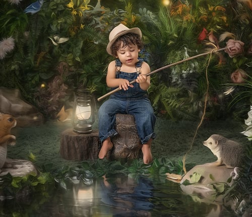 Boy fishing in a pond